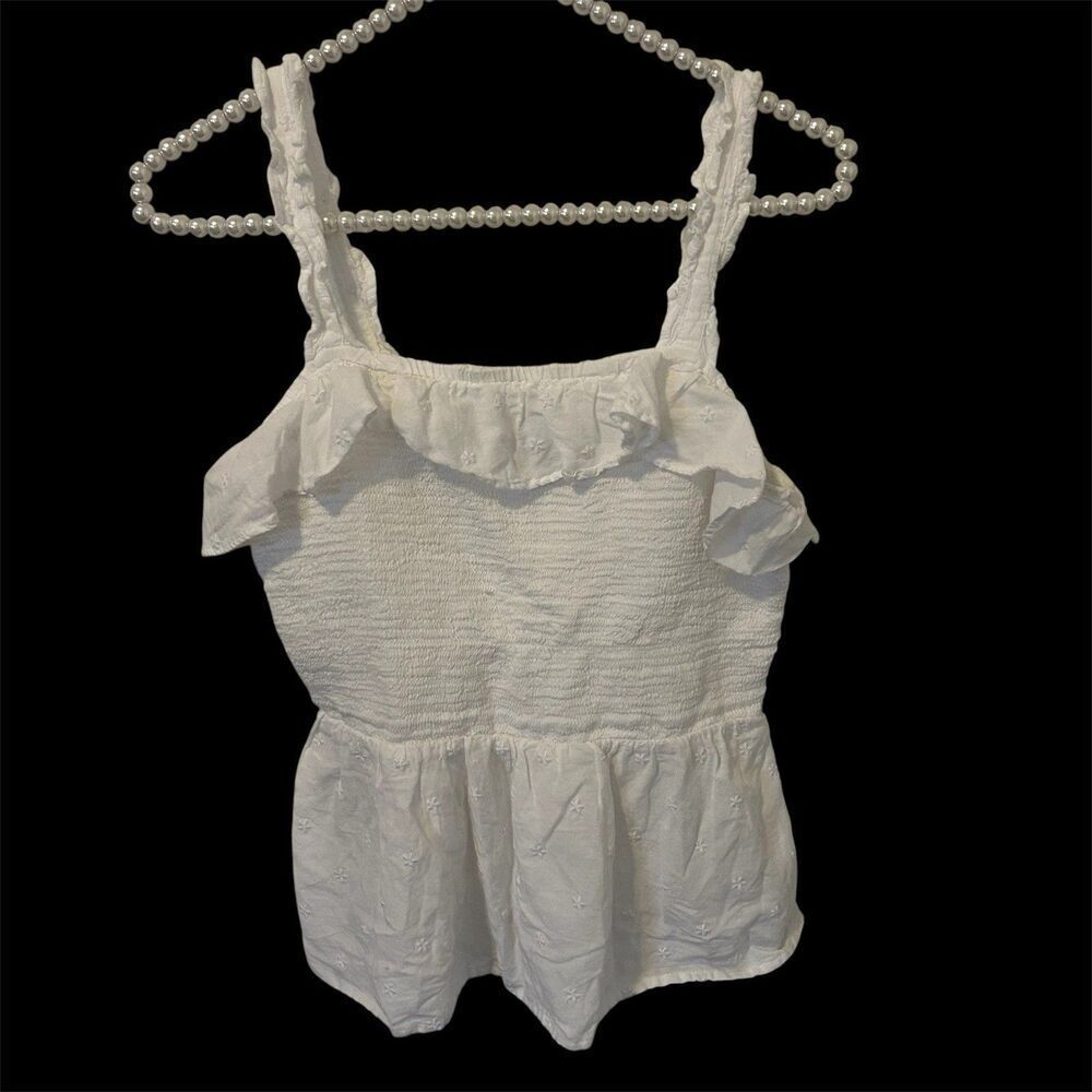 Womens Milkmaid Coquette Babydoll Top Size S White Smocked Y2K Preppy Old Navy